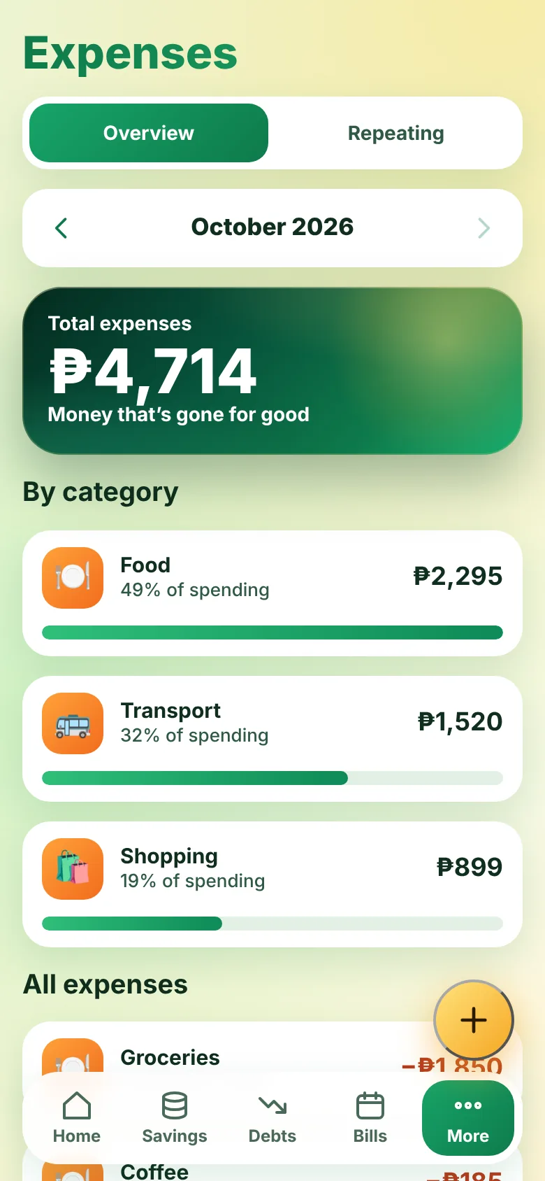 Quarta expenses screen